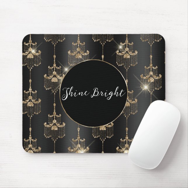 Gold Glam Black Chandeliers Mouse Pad (With Mouse)