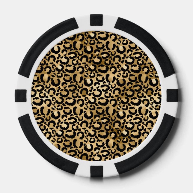 Gold Glam Black Leopard Print Poker Chips (Front)