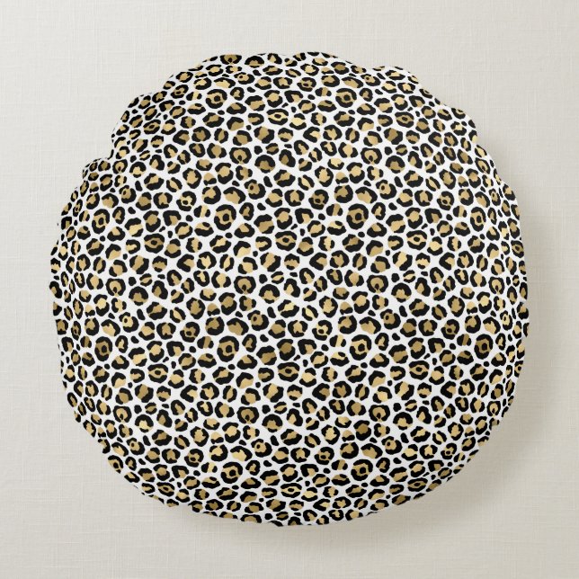 Gold Glam Black Leopard Print Round Cushion (Front)