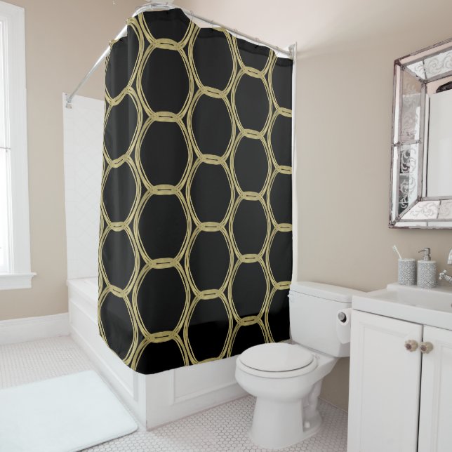 Gold Glam & Black Rings (Any Colour) Modern Glam Shower Curtain (In Situ)