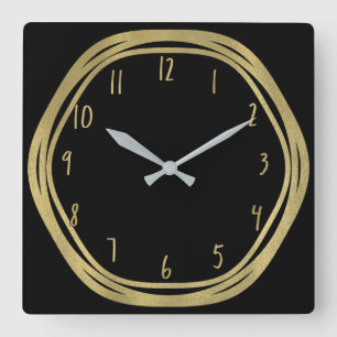Gold Glam & Black Rings (Any Colour) Modern Glam Square Wall Clock