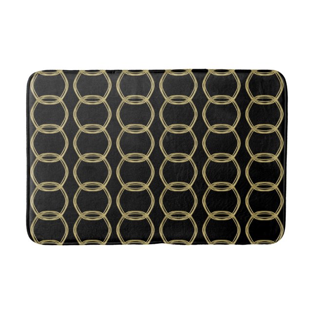 Gold Glam & Black Rings Modern Glam Bath Mat (Front)