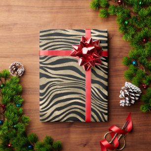Gold Glam Black Zebra Print Wrapping Paper
