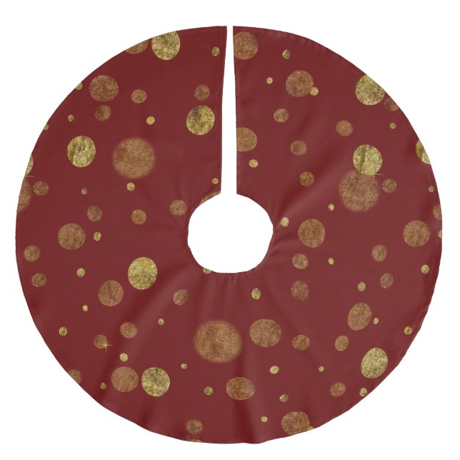 Gold Glam Bokeh Confetti Dots Brushed Polyester Tree Skirt (Front)