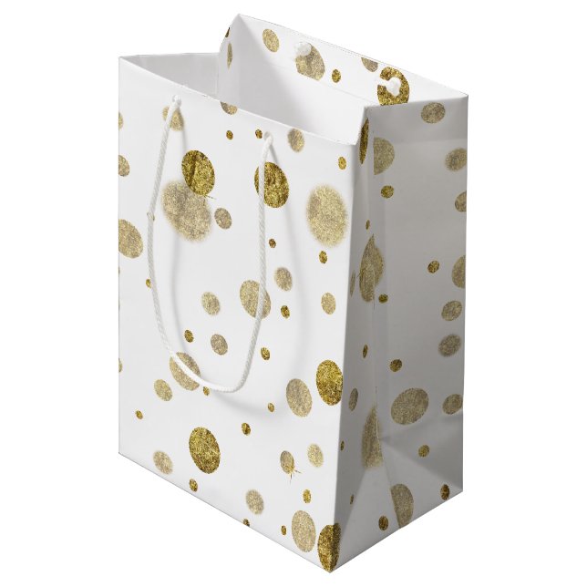 Gold Glam Bokeh Confetti Dots Medium Gift Bag (Front Angled)