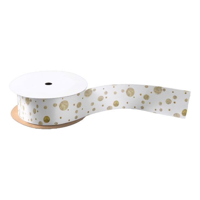 Gold Glam Bokeh Confetti Dots Satin Ribbon (Spool)