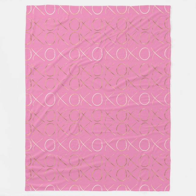 Gold Glam Chic Pink XOXO Fleece Blanket (Front)