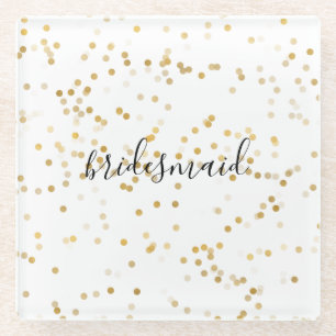 Gold Glam Confetti Bridesmaid Glass Coaster