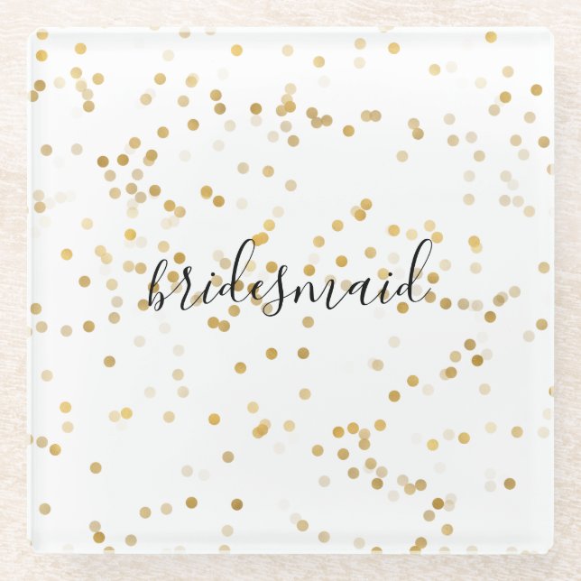 Gold Glam Confetti Bridesmaid Glass Coaster (Front)