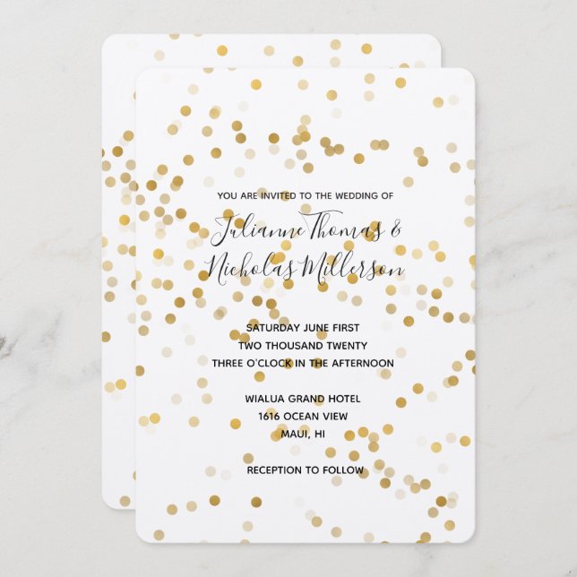Gold Glam Confetti Wedding Invites (Front/Back)