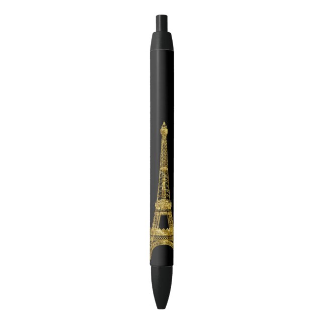 Gold Glam Eiffel Tower Black Ink Pen (Front Vertical)