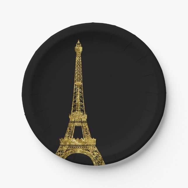 Gold Glam Eiffel Tower Paper Plate (Front)