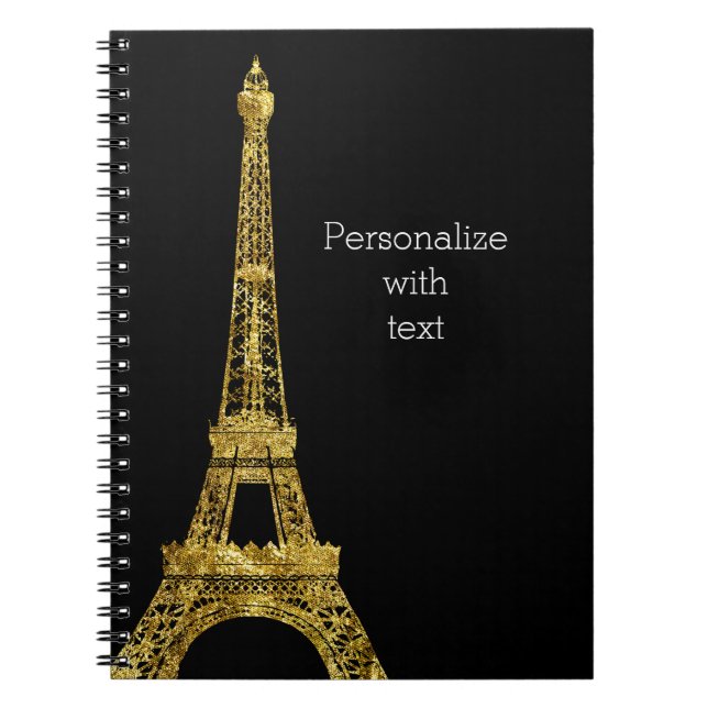 Gold Glam Eiffel Tower Spiral Notebook (Front)