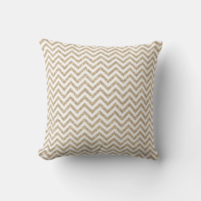 Gold Glam Faux Glitter Chevron Cushion (Front)