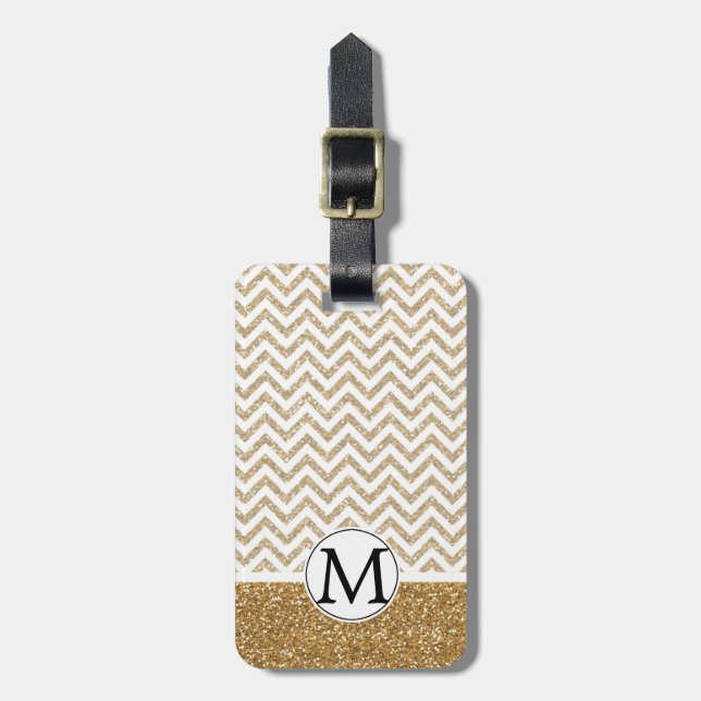 Gold Glam Faux Glitter Chevron Luggage Tag (Front Vertical)
