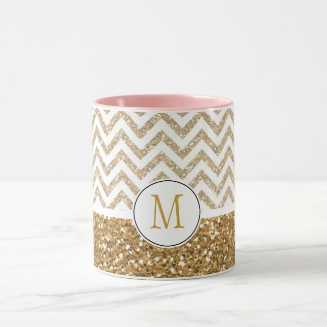 Gold Glam Faux Glitter Chevron Mug (Center)