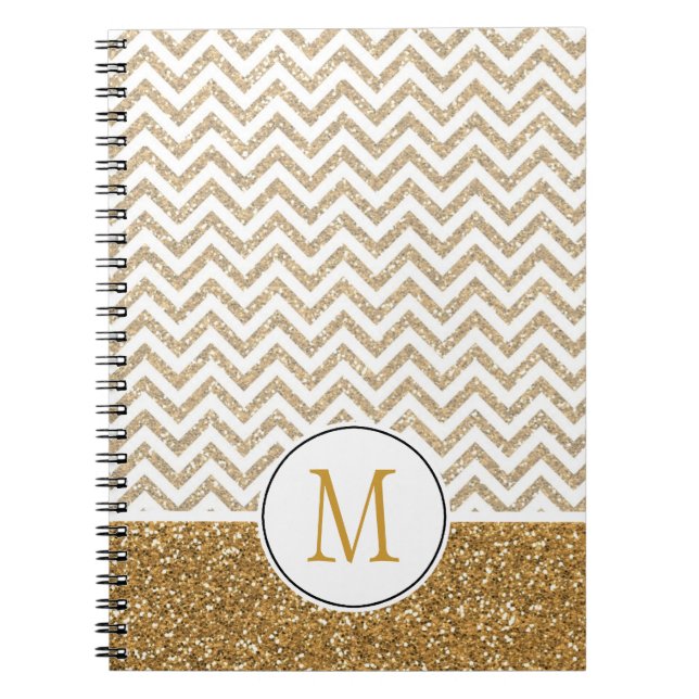 Gold Glam Faux Glitter Chevron Notebook (Front)