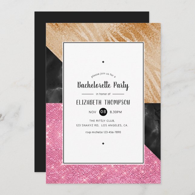 Gold Glam Glitter Bachelorette Party Invitation (Front/Back)