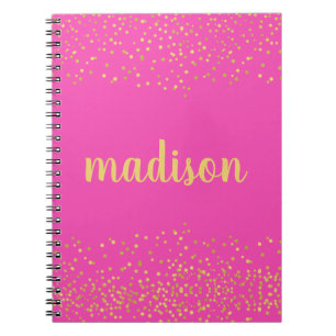 Gold Glam Glitter Confetti Hot Pink Spiral Notebook