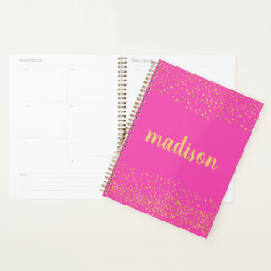 Gold Glam Glitter Confetti   Personalised Hot Pink Planner