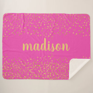 Gold Glam Glitter Confetti Personalised Pink Sherpa Blanket