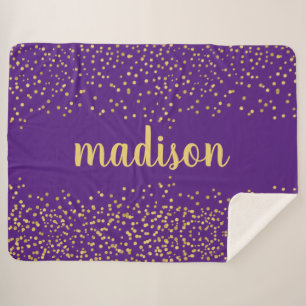 Gold Glam Glitter Confetti Personalised Purple Sherpa Blanket