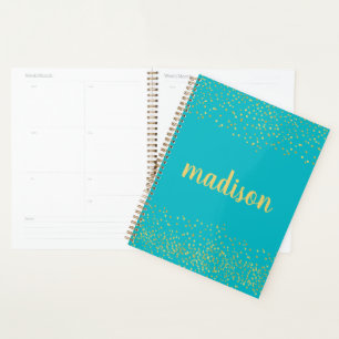 Gold Glam Glitter Confetti   Personalised Teal Planner