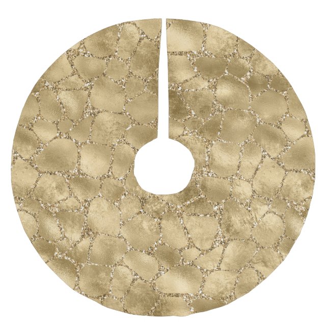 Gold Glam Glitter Giraffe Print   Brushed Polyester Tree Skirt (Front)