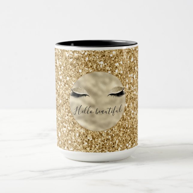 Gold Glam Glitter Girly Eyelashes personalized Mug (Center)