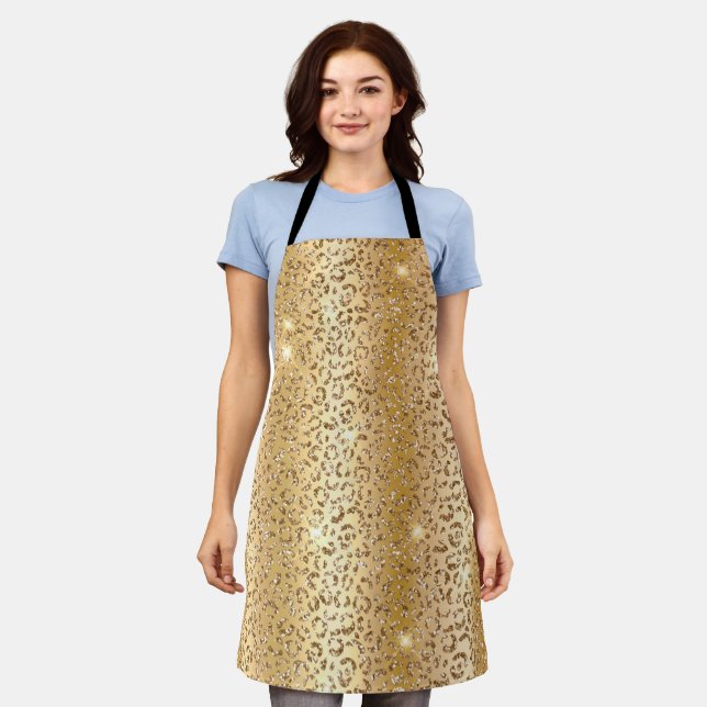 Gold Glam Glitter Leopard  Apron (Worn)