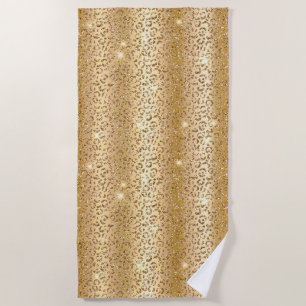 Gold Glam Glitter Leopard  Beach Towel