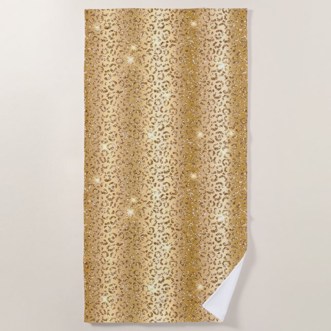 Gold Glam Glitter Leopard  Beach Towel (Front)