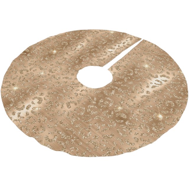 Gold Glam Glitter Leopard Print Brushed Polyester Tree Skirt (Angled)