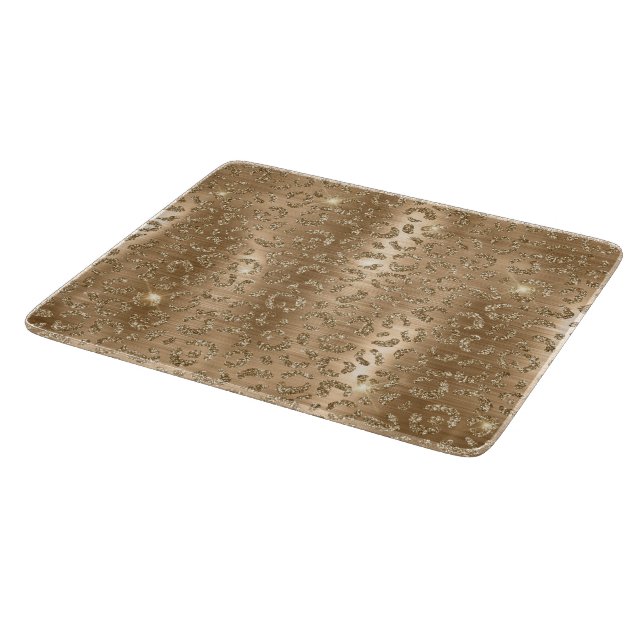 Gold Glam Glitter Leopard Print Cutting Board (Corner)