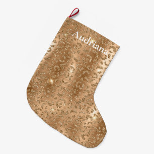 Gold Glam Glitter Leopard Print Large Christmas Stocking
