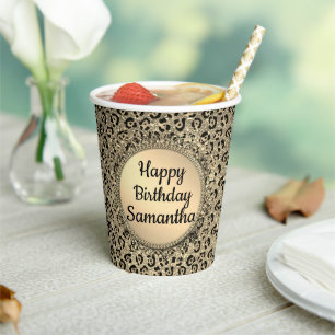 Gold Glam Glitter Leopard Print Paper Paper Cups