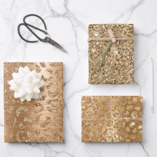 Gold Glam Glitter Leopard Print Wrapping Paper Sheet