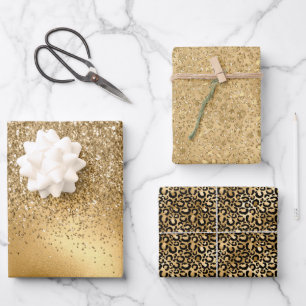 Gold Glam Glitter Leopard Wrapping Paper Sheet
