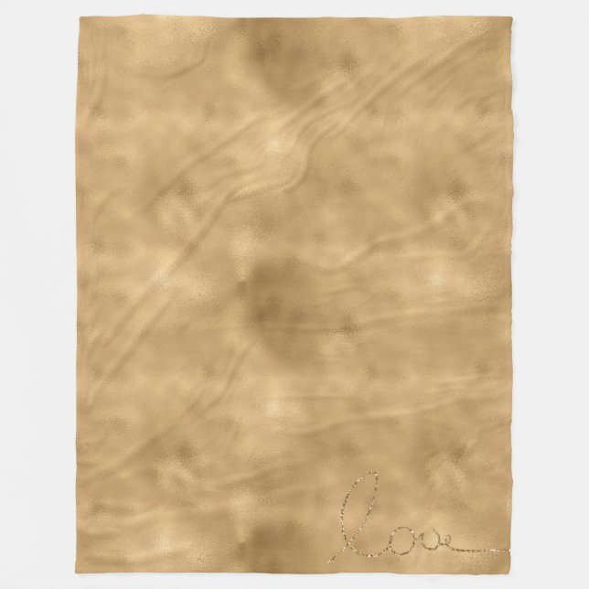 Gold Glam Glitter Love Fleece Blanket (Front)