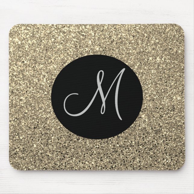 Gold Glam Glitter Monogram Initial Mouse Pad (Front)