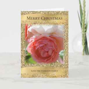 Gold Glam Glitter Personalised Photo   Card