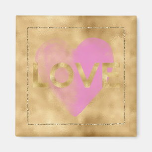 Gold Glam Glitter Pink Heart Love Magnet