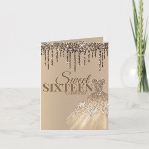 Gold Glam Glitter Spark Sweet 16 Birthday Party Invitation