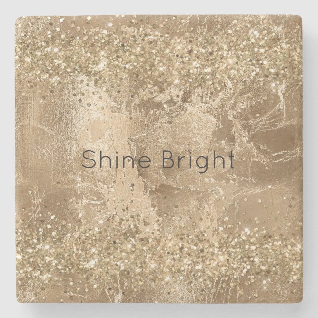 Gold Glam Glitter Sparkles Stone Coaster (Front)