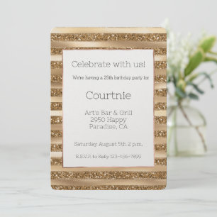 Gold Glam Glitter Stripes Birthday Invitation