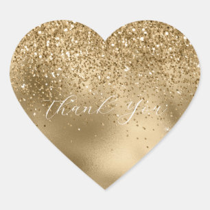 Gold Glam Glitter Thank You Heart Sticker