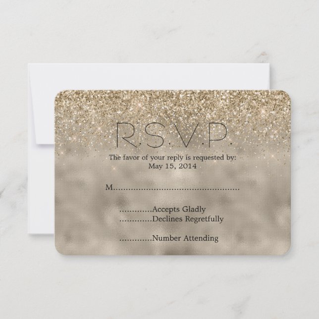 Gold Glam Glitter Wedding RSVP Card (Front)