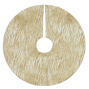 Gold Glam Glitter Zebra Print   Brushed Polyester Tree Skirt