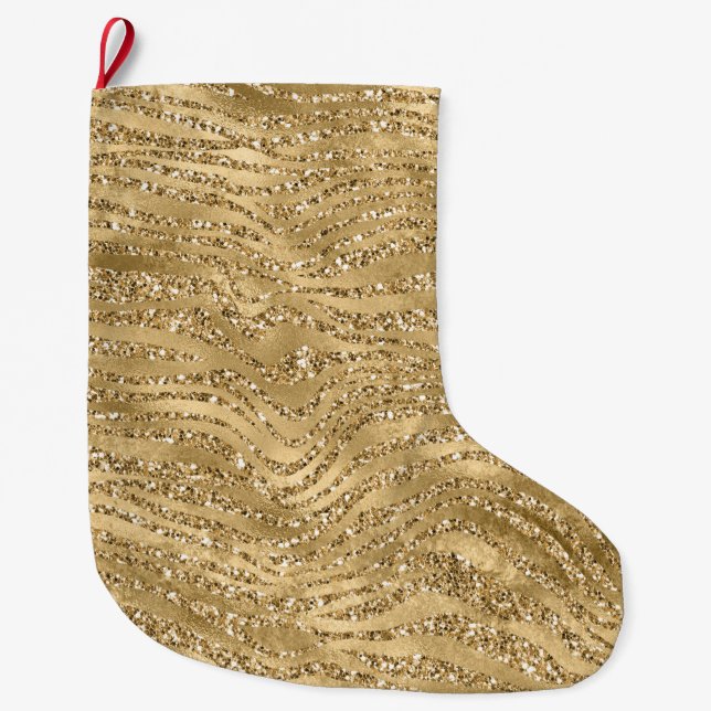 Gold Glam Glitter Zebra Print    Large Christmas Stocking (Front)