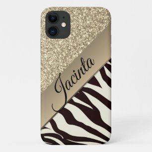 Gold Glam Glitter Zebra Print Personalised Case-Mate iPhone Case